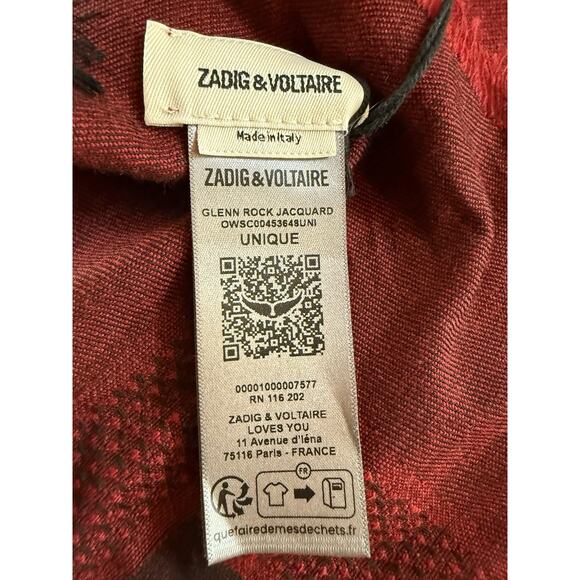 Zadig & Voltaire Glenn Rock Jacquard Scarf Red Black Modal Wool Blend NWT - Picture 8 of 12